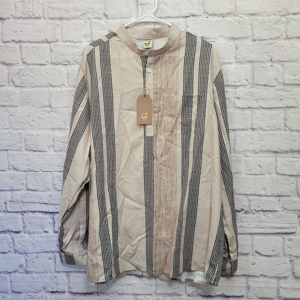 NEW Hardaddy Henley Shirt Size XL Striped Lounge‎ Resortwear Hippie Coastal
